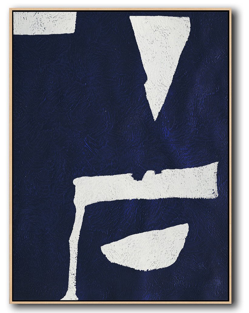 Buy Hand Painted Navy Blue Abstract Painting Online - Blue Canvas Art Huge